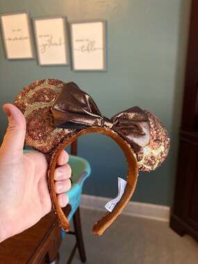 Disney Parks Giraffe Animal Print Sequin Minnie Mouse Ears Headband with Metalli